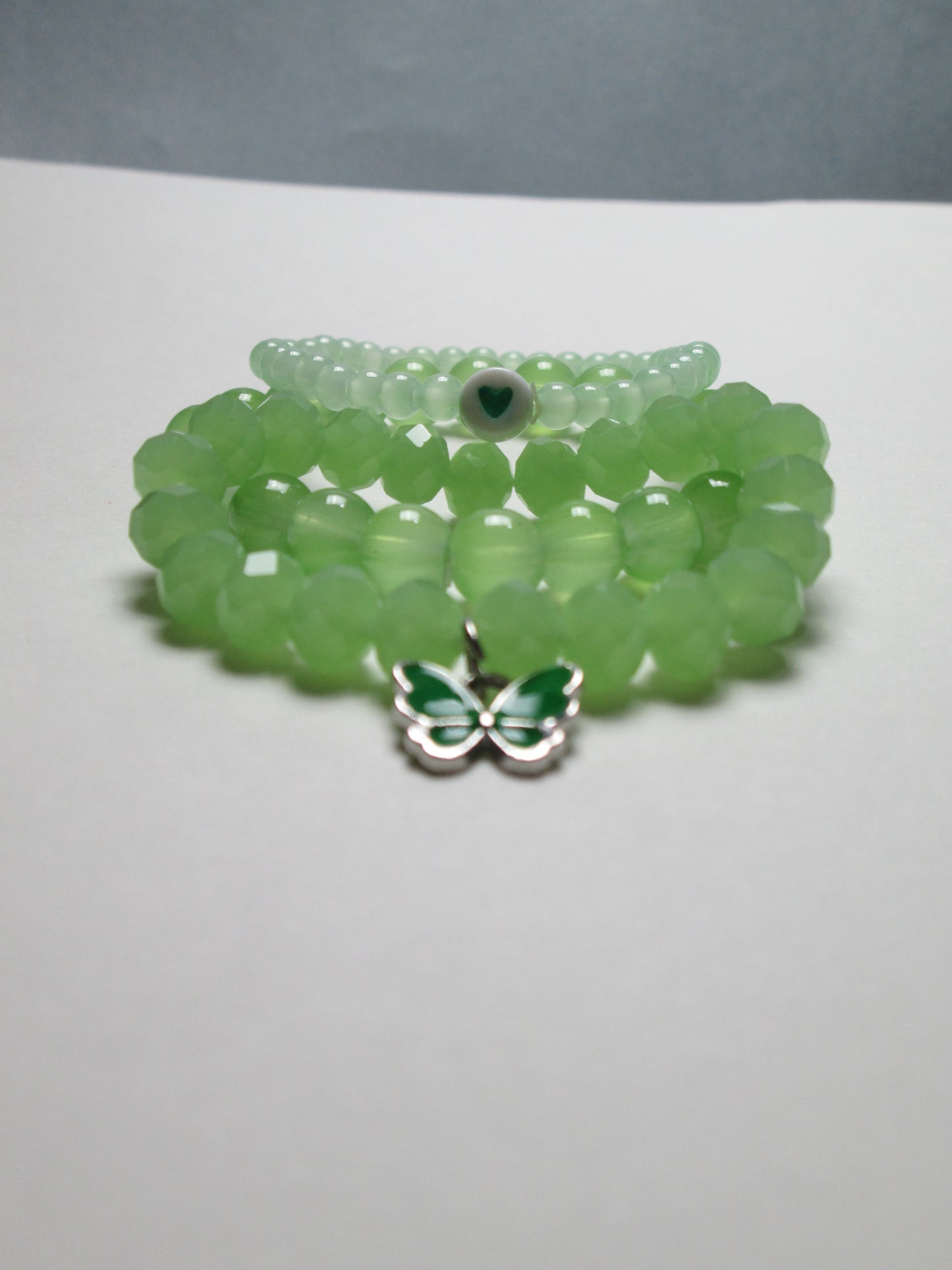 Green Crystal Beaded Bracelet Set | Adjustable Handmade Jewelry + 1 FREE GIFT