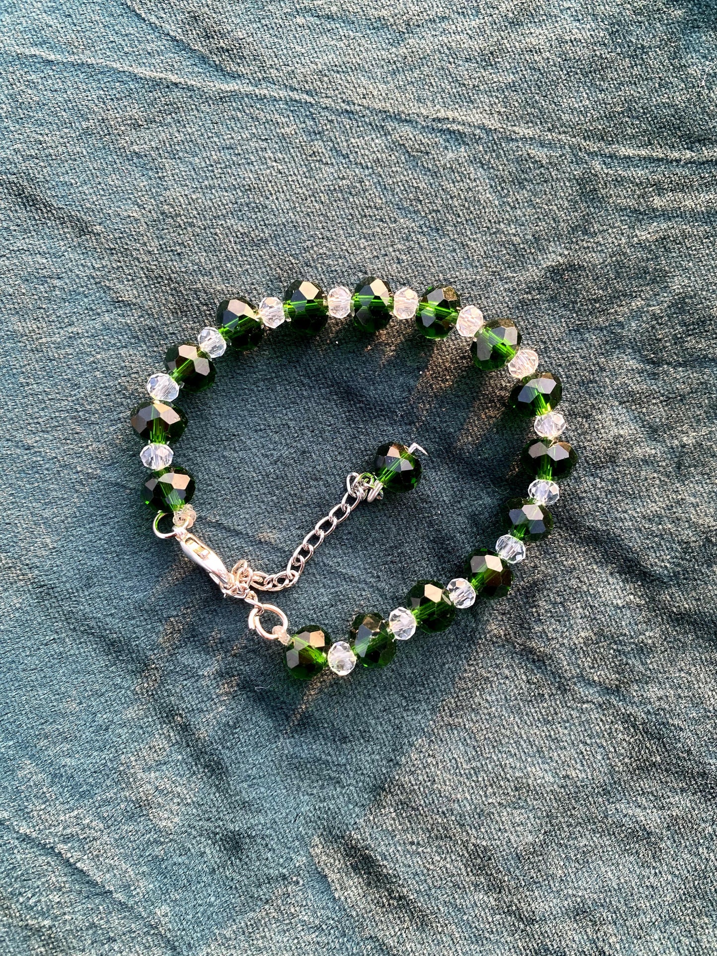 Emerald Elegance – Adjustable Green and White Crystal Bracelet