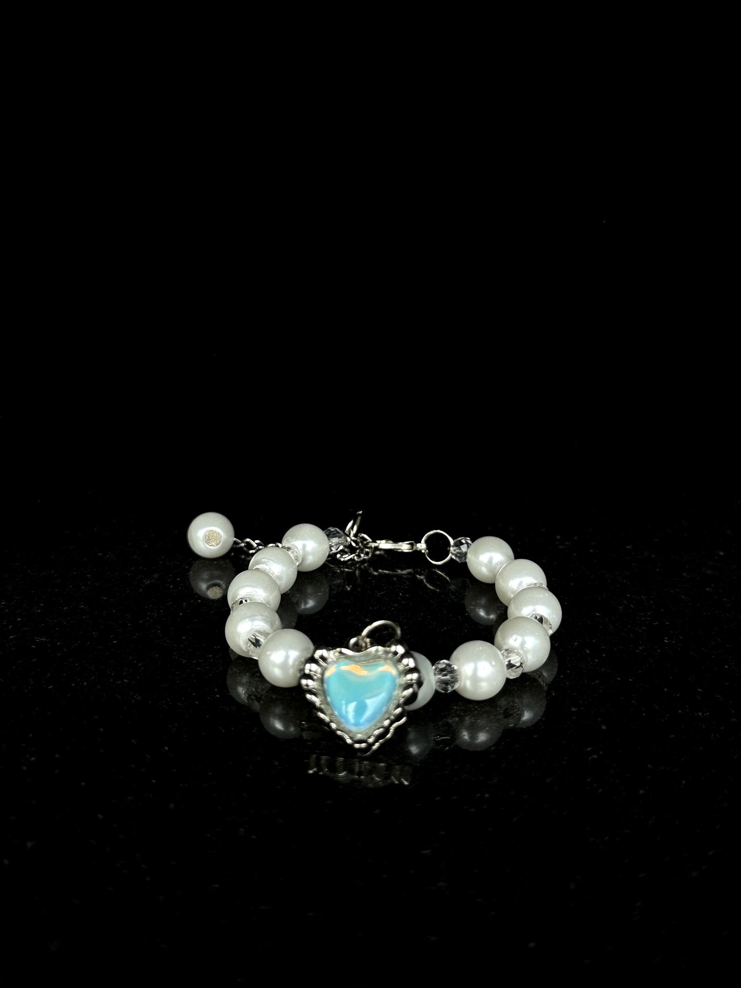 Crystal & Pearl with Blue Heart Charm + 1 FREE GIFT