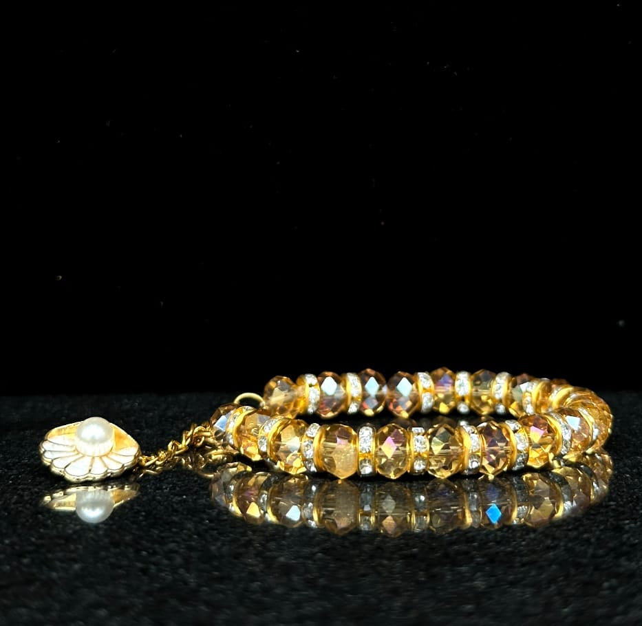 Golden Crystal Beads Bracelet with Sea Shell Charm