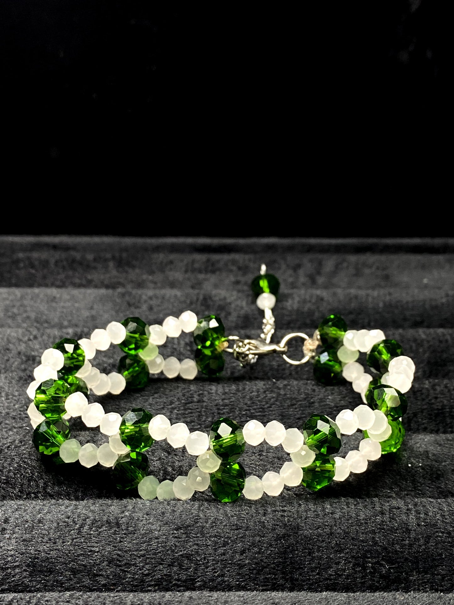 Double-Strand Green & Crystal Adjustable Bracelet + 1 FREE GIFT