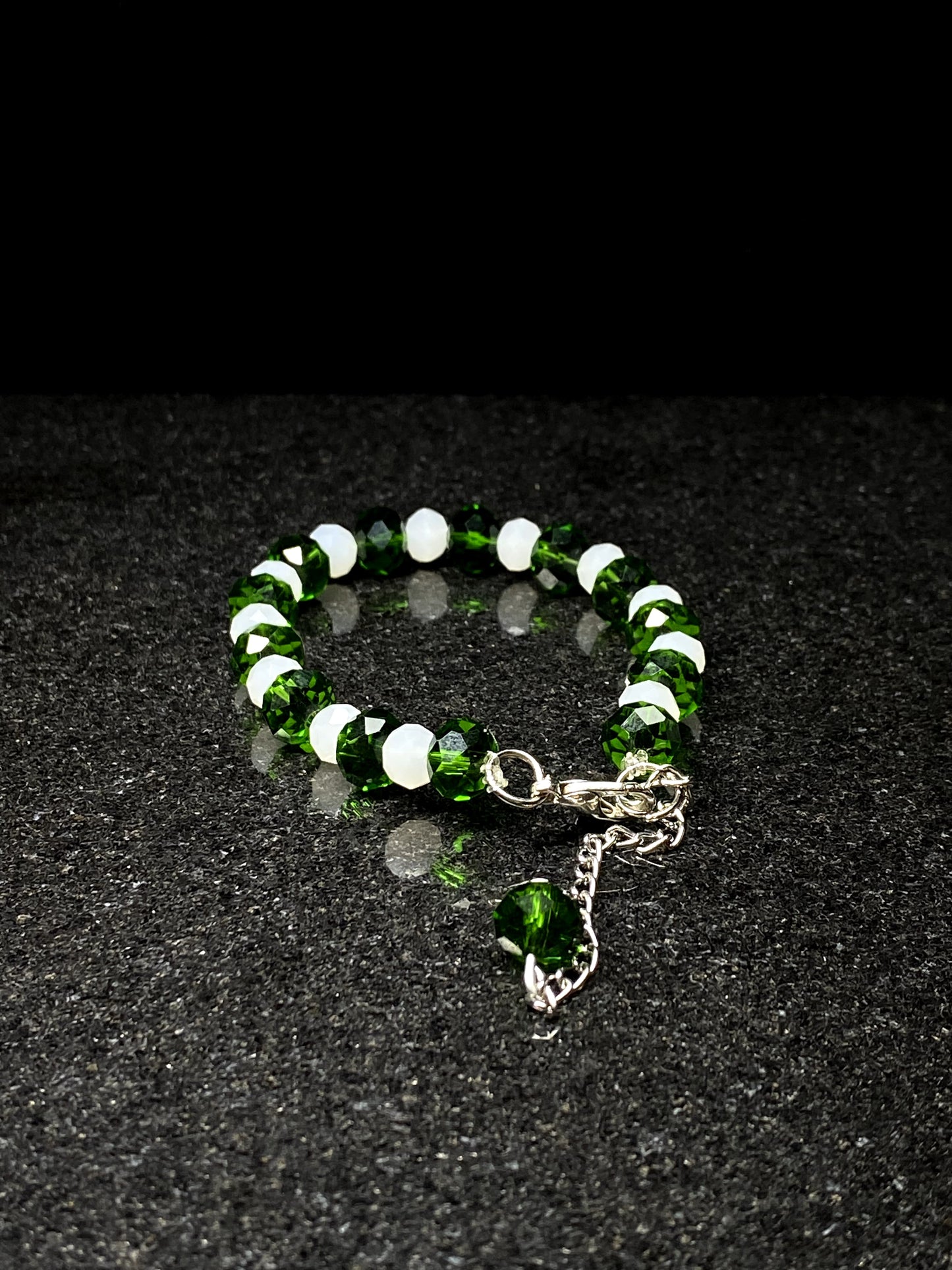 Green And Bold White Adjustable Crystal Beads Bracelet + 1 FREE GIFT