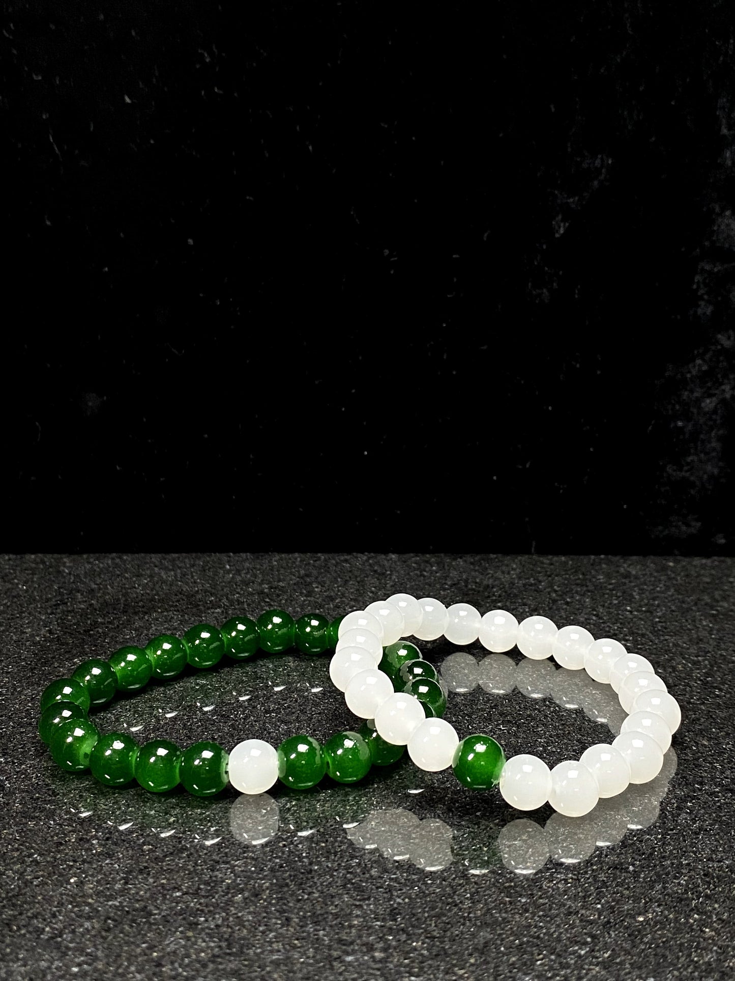 White & Green Stretch Bracelet PAIR (2 Pieces) + 1 FREE GIFT
