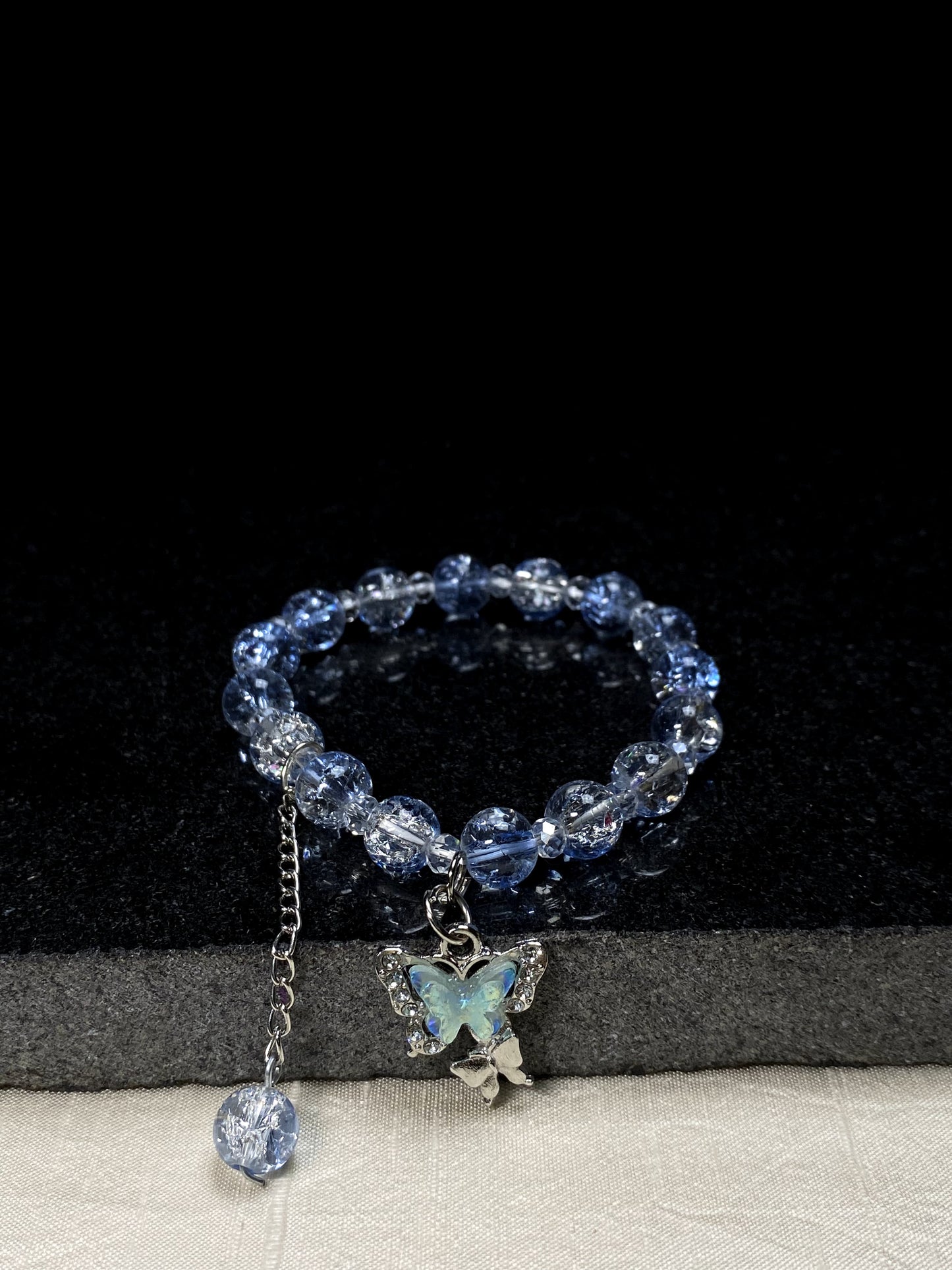 Blue Crack Beads Butterfly Charm Bracelet + 1 FREE GIFT
