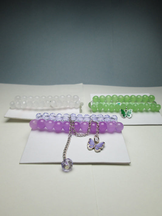 3-Pair Butterfly Adjustable Bracelet Deal | Crystal & Beaded Sets in Lavender, Green & White + 2 FREE GIFT