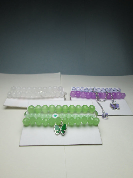 3-Pair Butterfly Adjustable Bracelet Deal | Crystal & Beaded Sets in Lavender, Green & White + 2 FREE GIFT
