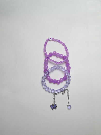 Lavender Dreams – 3-Piece Beaded & Crystal Bracelet Set + 1 FREE GIFT