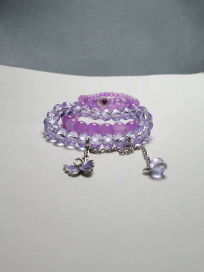Lavender Dreams – 3-Piece Beaded & Crystal Bracelet Set + 1 FREE GIFT