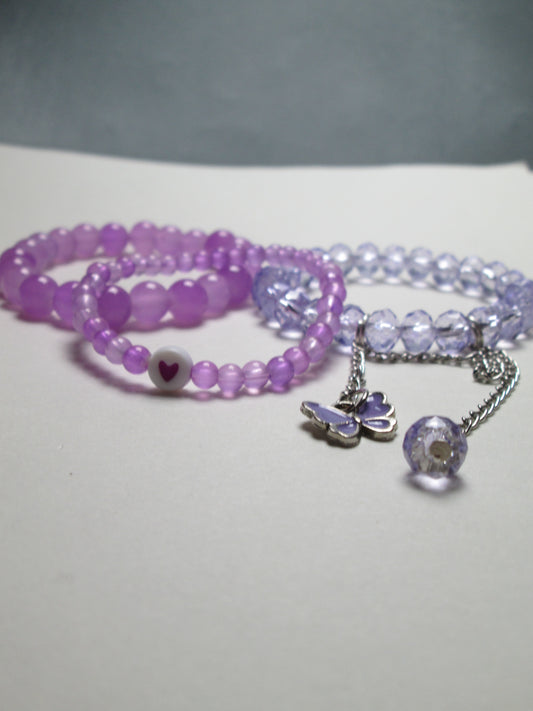 Lavender Dreams – 3-Piece Beaded & Crystal Bracelet Set + 1 FREE GIFT