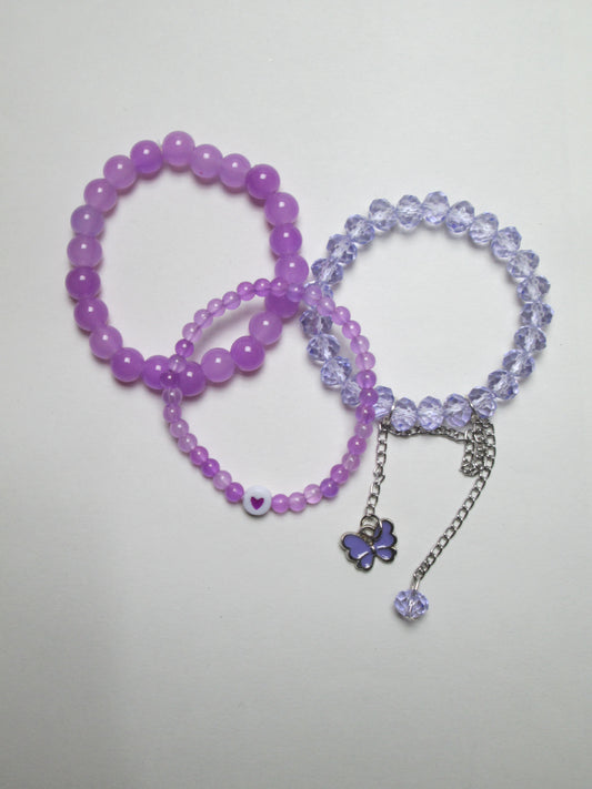Lavender Dreams – 3-Piece Beaded & Crystal Bracelet Set + 1 FREE GIFT