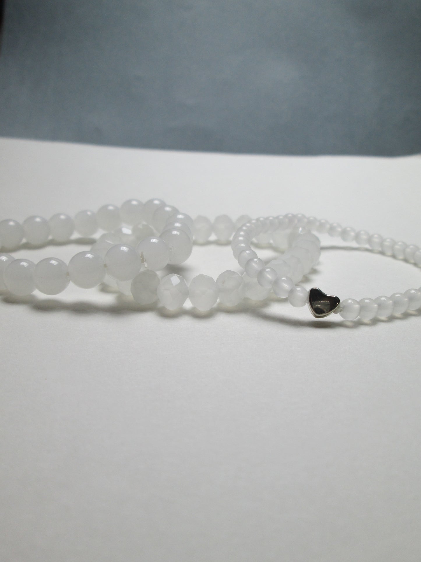 White Beaded Bracelet Set | 3-Piece Adjustable Stack with Crystal Beads+ 1 FREE GIFT