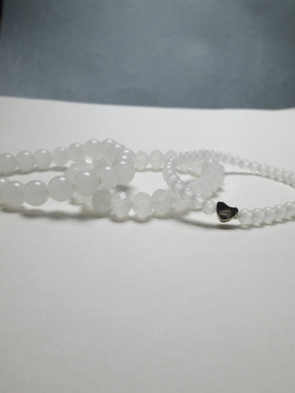 White Beaded Bracelet Set | 3-Piece Adjustable Stack with Crystal Beads+ 1 FREE GIFT