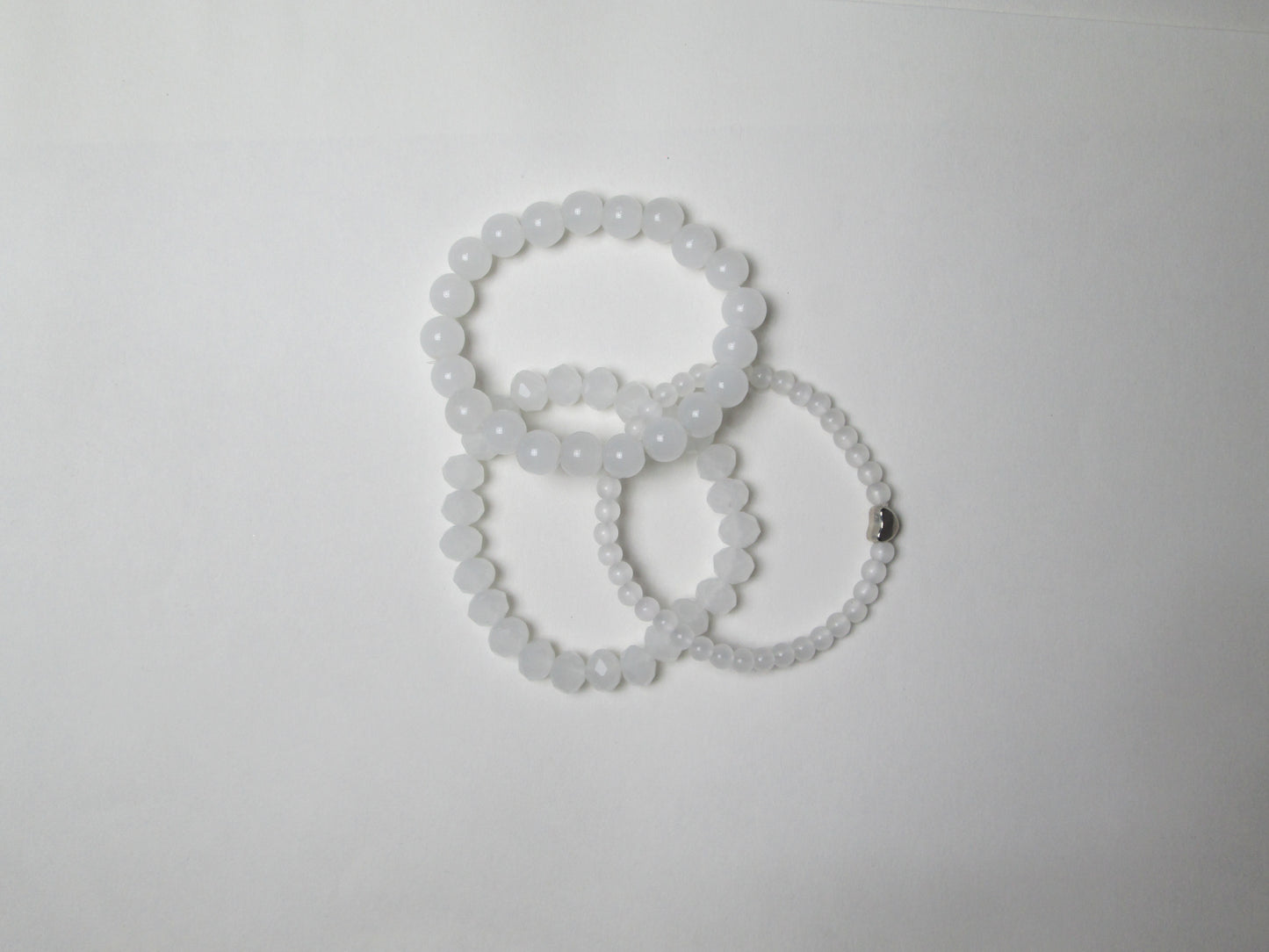 White Beaded Bracelet Set | 3-Piece Adjustable Stack with Crystal Beads+ 1 FREE GIFT