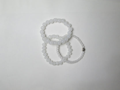 White Beaded Bracelet Set | 3-Piece Adjustable Stack with Crystal Beads+ 1 FREE GIFT