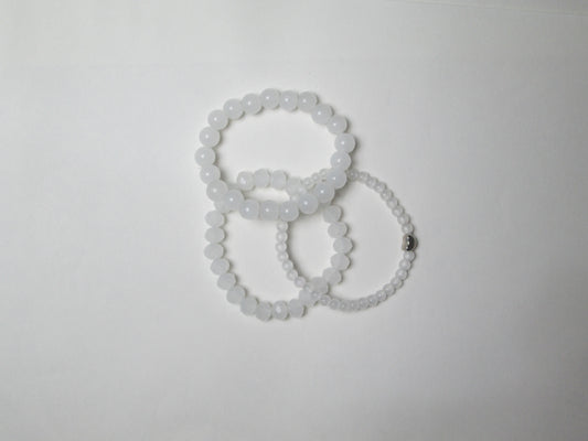 White Beaded Bracelet Set | 3-Piece Adjustable Stack with Crystal Beads+ 1 FREE GIFT