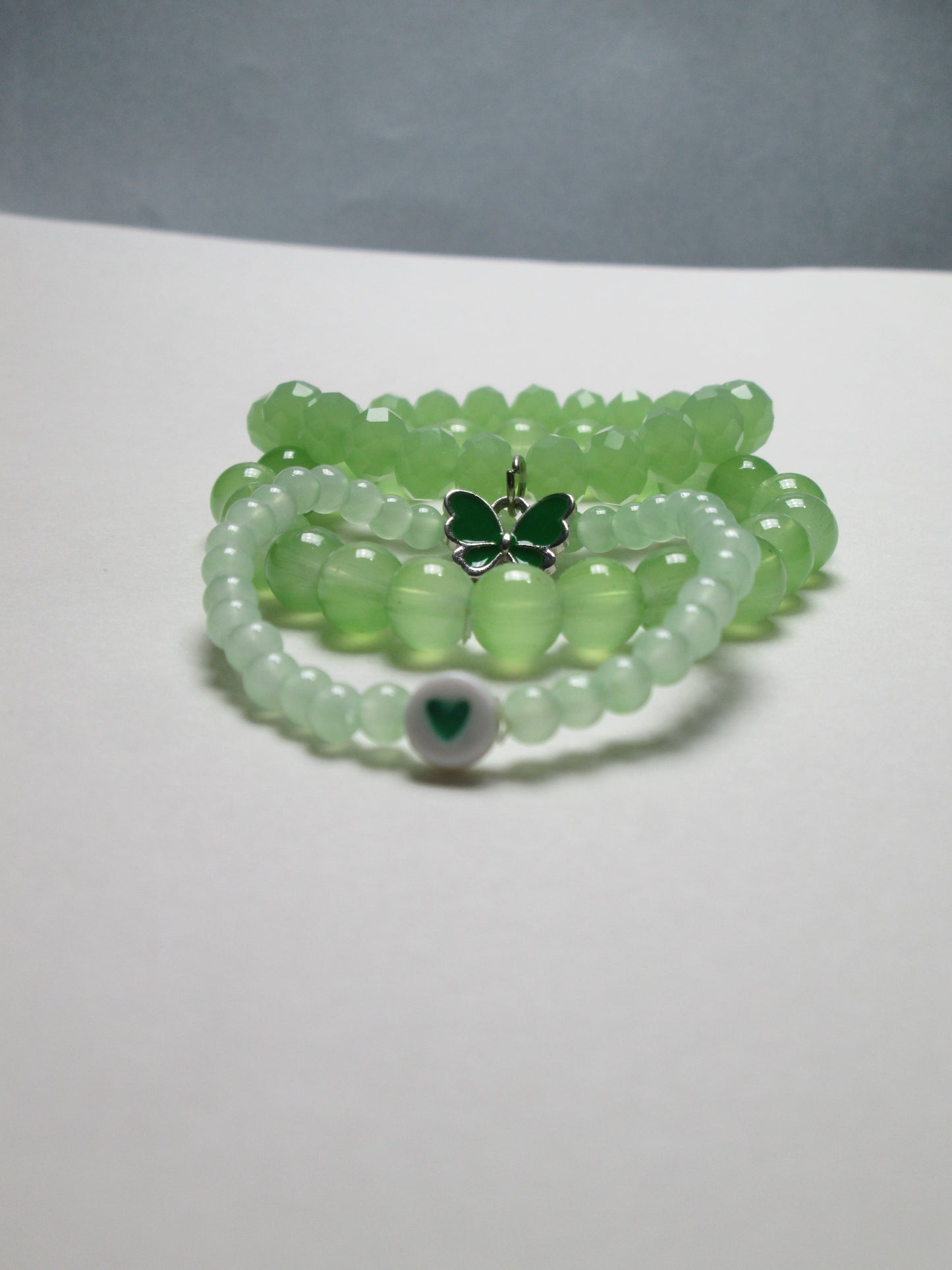 Green Crystal Beaded Bracelet Set | Adjustable Handmade Jewelry + 1 FREE GIFT