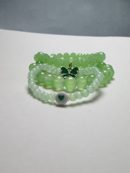 Green Crystal Beaded Bracelet Set | Adjustable Handmade Jewelry + 1 FREE GIFT