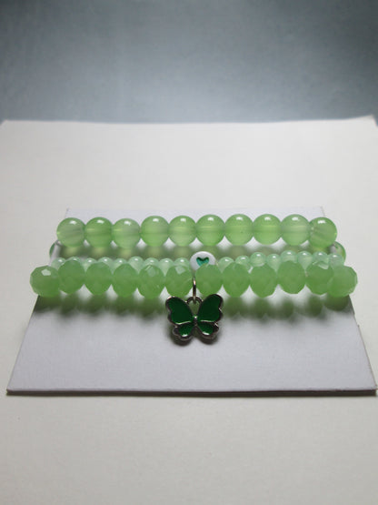 Green Crystal Beaded Bracelet Set | Adjustable Handmade Jewelry + 1 FREE GIFT
