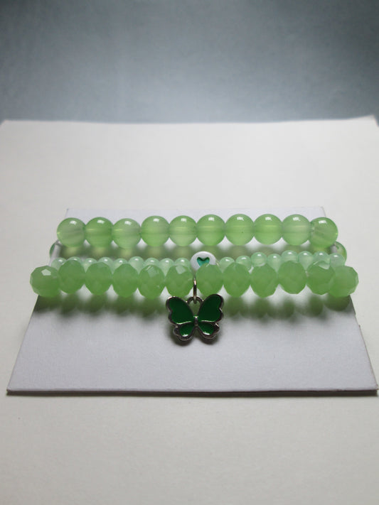 Green Crystal Beaded Bracelet Set | Adjustable Handmade Jewelry + 1 FREE GIFT