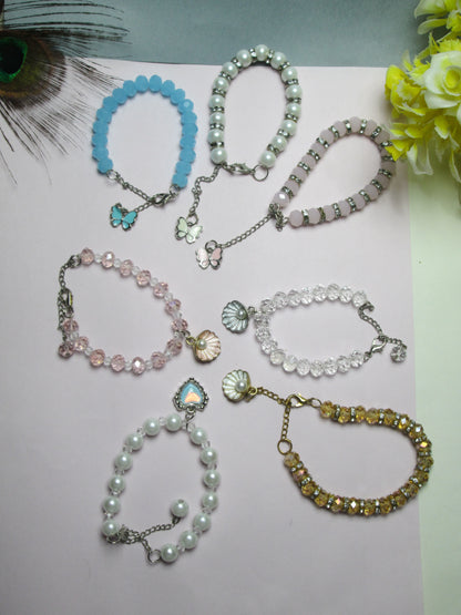 Pack Of 7 Beaded Bracelet Set | Butterfly, Pearl & Shell Crystal Bead  Bracelets for Girls & Women + 1 FREE GIFT