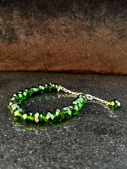 green crystal bracelet, adjustable bracelet, crystal beads jewelry, handmade bracelet, beaded bracelet, trendy bracelet, HA STORE PK, gift for her