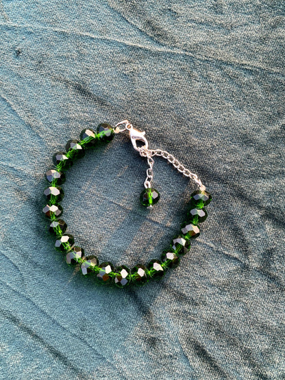 green crystal bracelet, adjustable bracelet, crystal beads jewelry, handmade bracelet, beaded bracelet, trendy bracelet, HA STORE PK, gift for her