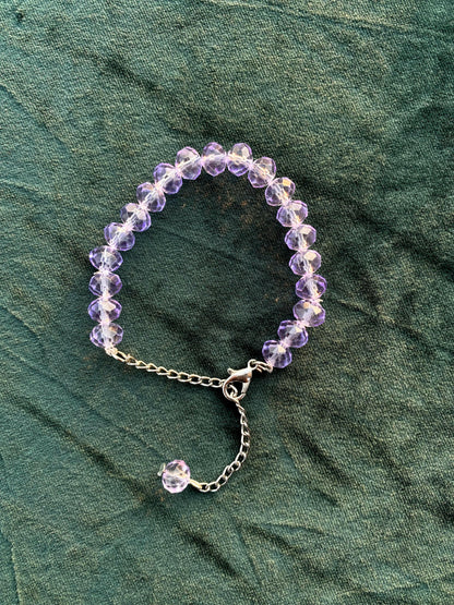 LIGHT PURPLE AQUAMARINE CRYSTAL BEADS BRACELET + 1 FREE GIFT