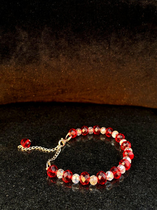 RED AND WHITE AQUAMARINE CRYSTAL BEADS BRACELET