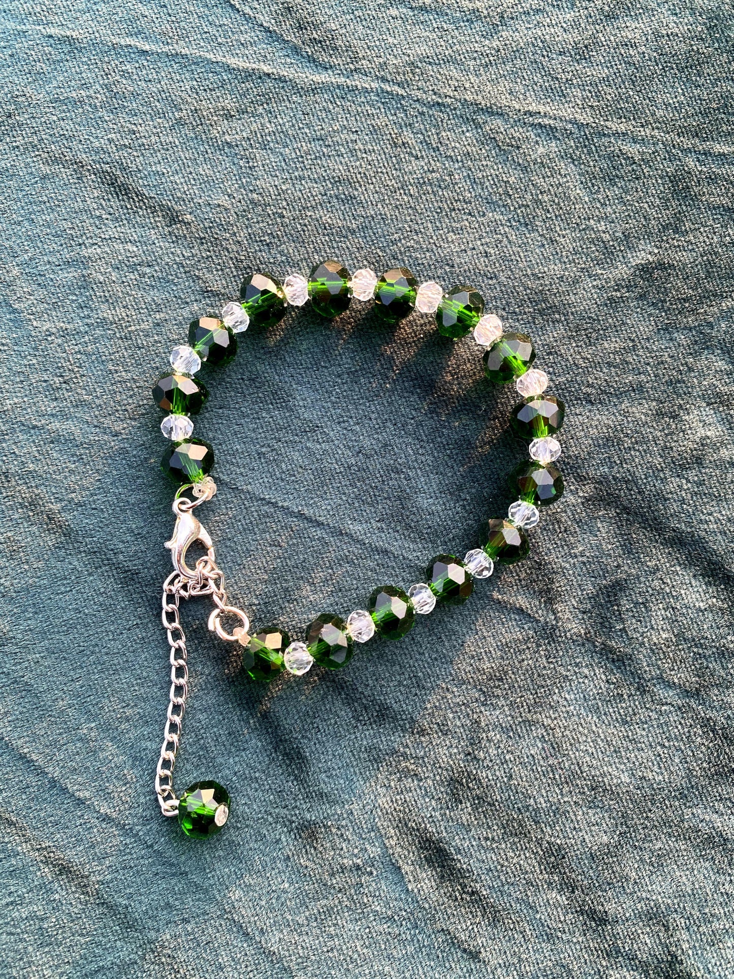 Emerald Elegance – Adjustable Green and White Crystal Bracelet