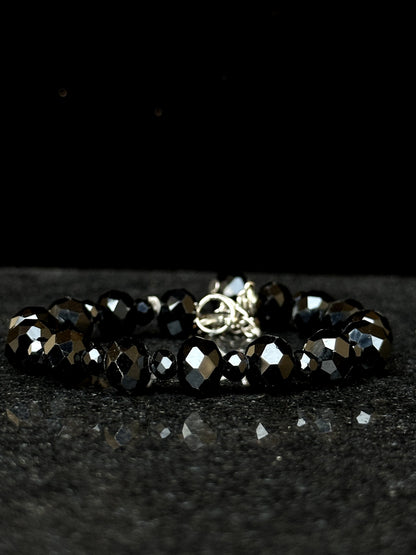 BLACK AQUAMARINE CRYSTAL BEADS BRACELET