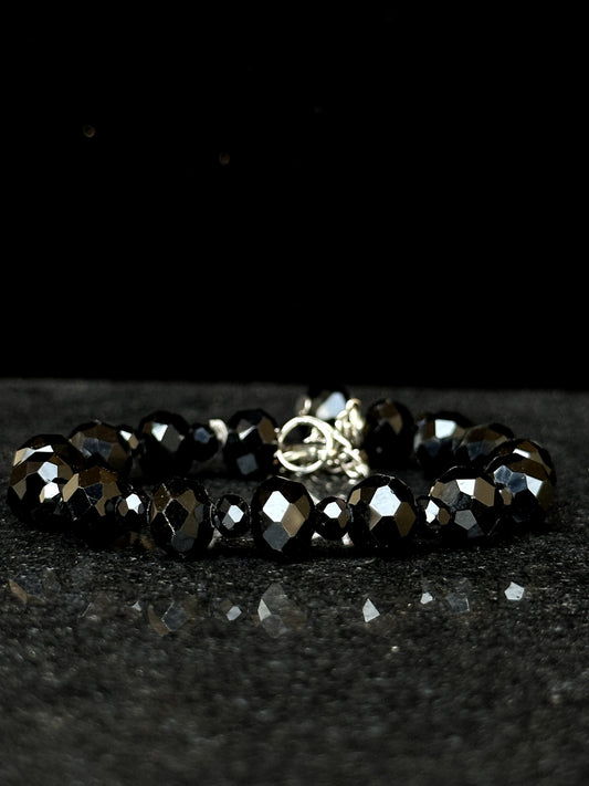BLACK AQUAMARINE CRYSTAL BEADS BRACELET