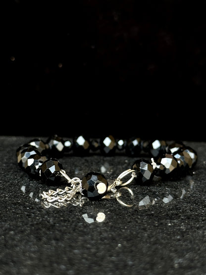 BLACK AQUAMARINE CRYSTAL BEADS BRACELET