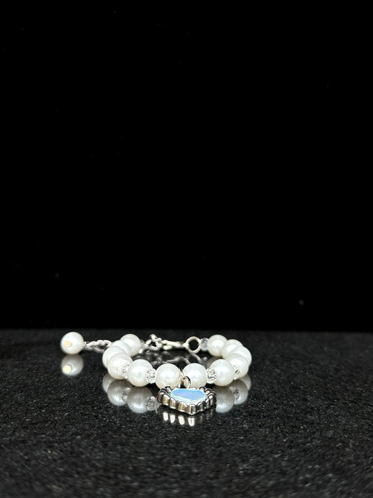 Crystal & Pearl with Blue Heart Charm + 1 FREE GIFT