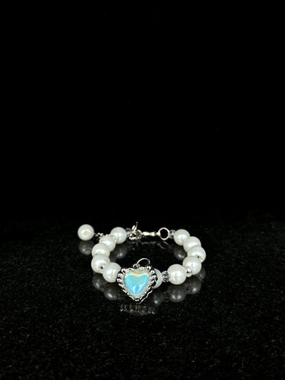 Crystal & Pearl with Blue Heart Charm + 1 FREE GIFT