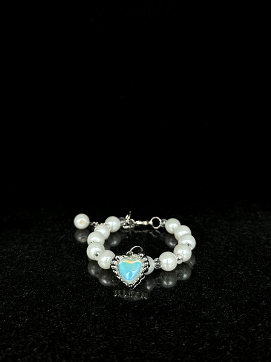 Crystal & Pearl with Blue Heart Charm + 1 FREE GIFT