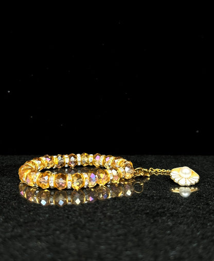 Golden Crystal Beads Bracelet with Sea Shell Charm