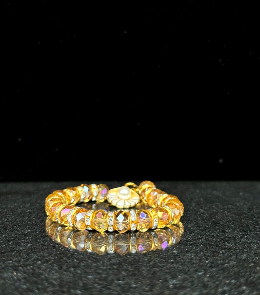 Golden Crystal Beads Bracelet with Sea Shell Charm