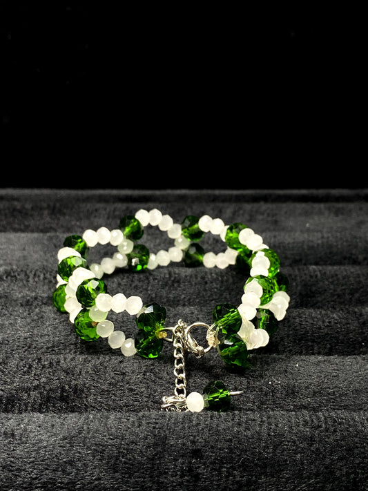 Double-Strand Green & Crystal Adjustable Bracelet + 1 FREE GIFT