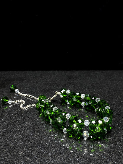 Triple-Strand [ 2 ] Green & Crystal Adjustable Bracelet + 1 FREE GIFT