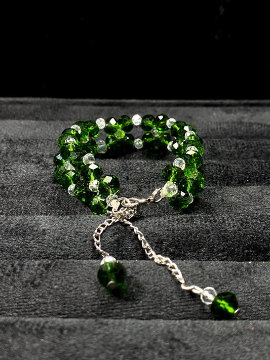 Triple-Strand [ 2 ] Green & Crystal Adjustable Bracelet + 1 FREE GIFT