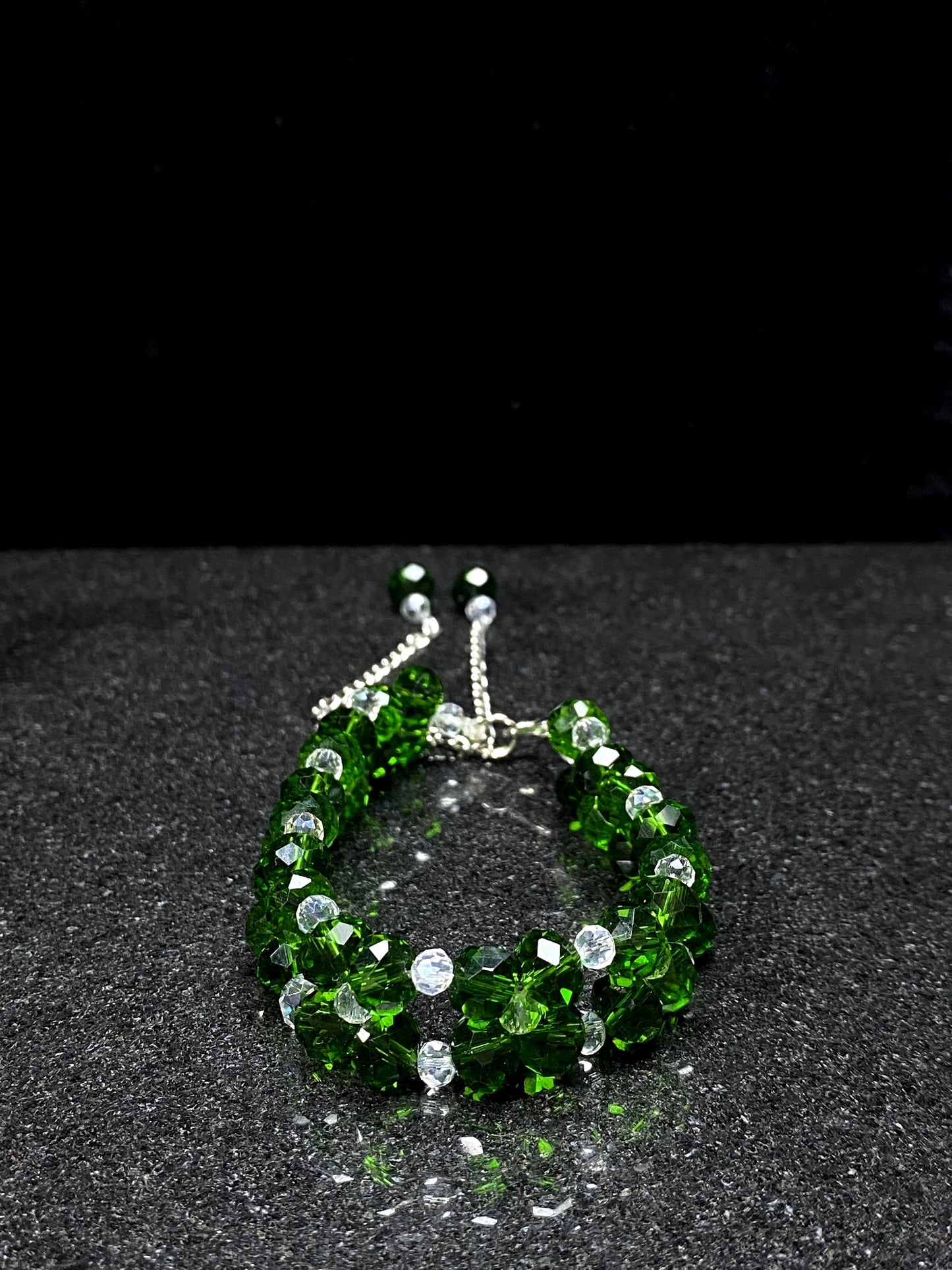 Triple-Strand [ 2 ] Green & Crystal Adjustable Bracelet + 1 FREE GIFT