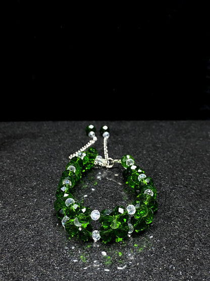 Triple-Strand [ 2 ] Green & Crystal Adjustable Bracelet + 1 FREE GIFT