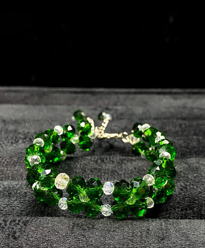 Triple-Strand [ 2 ] Green & Crystal Adjustable Bracelet + 1 FREE GIFT