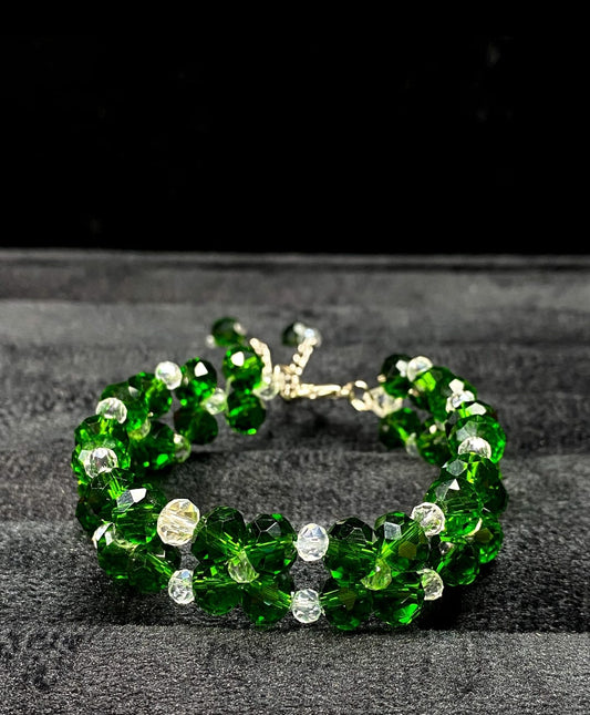 Triple-Strand [ 2 ] Green & Crystal Adjustable Bracelet + 1 FREE GIFT
