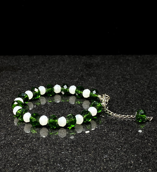Green And Bold White Adjustable Crystal Beads Bracelet + 1 FREE GIFT