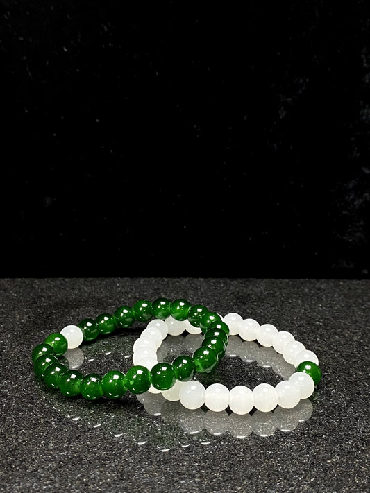 White & Green Stretch Bracelet PAIR (2 Pieces) + 1 FREE GIFT
