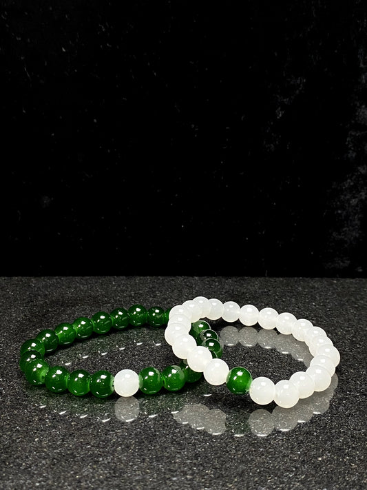 White & Green Stretch Bracelet PAIR (2 Pieces) + 1 FREE GIFT