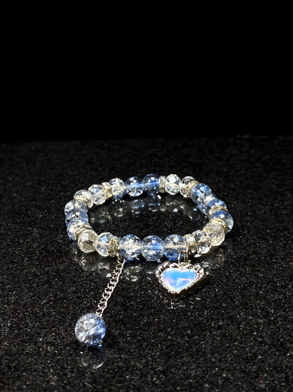 Blue Heart Glow – Blue crack beads with opal heart charm + 1 FREE GIFT