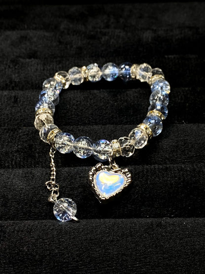 Blue Heart Glow – Blue crack beads with opal heart charm + 1 FREE GIFT