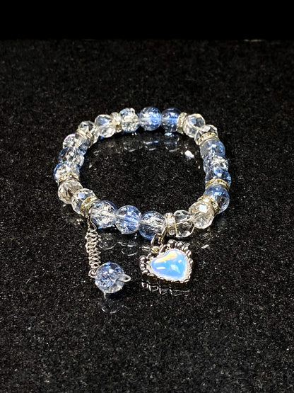 Blue Heart Glow – Blue crack beads with opal heart charm + 1 FREE GIFT